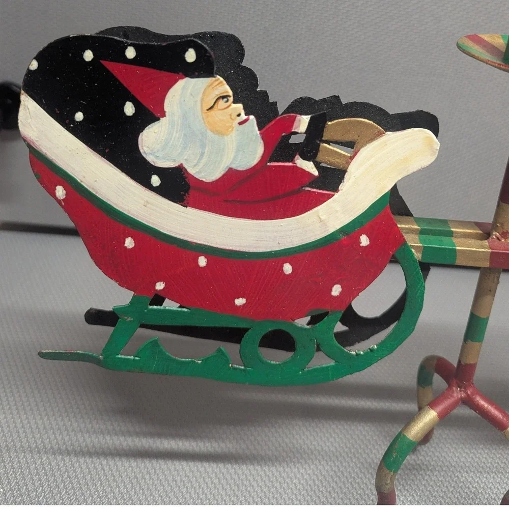 VTG Santa Sleigh Reindeer Metal Candle Stand Christmas Decor Husna Imports 5084